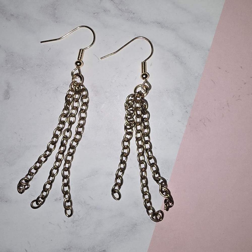 Gold Tassell Chain Dangle Earrings - Picture 2 of 4